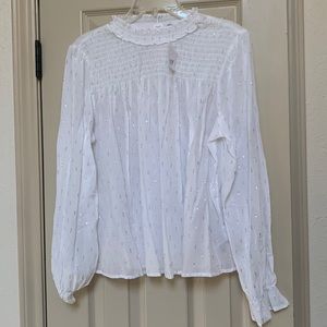 NWT smocked silver and white blouse from gap